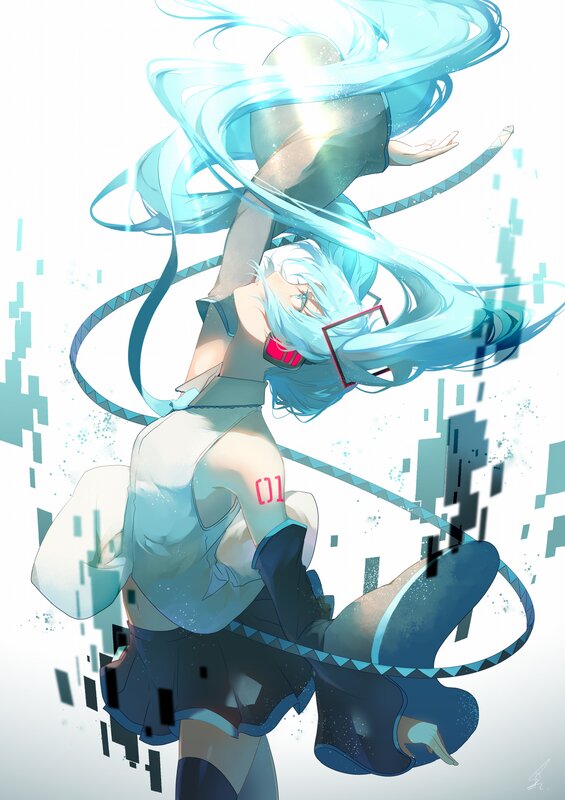 Blue-haired Anime Girl — Blue, Dynamic, Long Hair, Skirt, Digital Effects