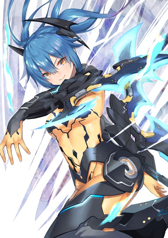 Blue-haired Anime Girl — Blue, Dynamic, Mechanical Armor