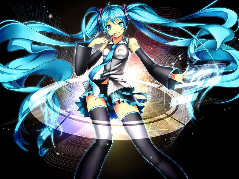 Blue-haired Anime Girl — Blue, Dynamic, Microphone, Skirt