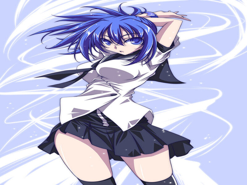 Blue-haired Anime Girl — Blue, Dynamic, School Uniform, Wind Effect