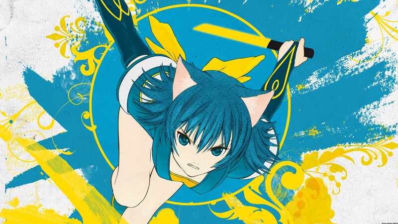 Blue-haired Anime Girl — Blue, Dynamic, Sword, Cat Ears