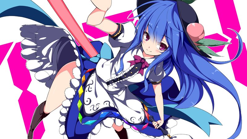Blue-haired Anime Girl — Blue, Dynamic, Sword, Hat