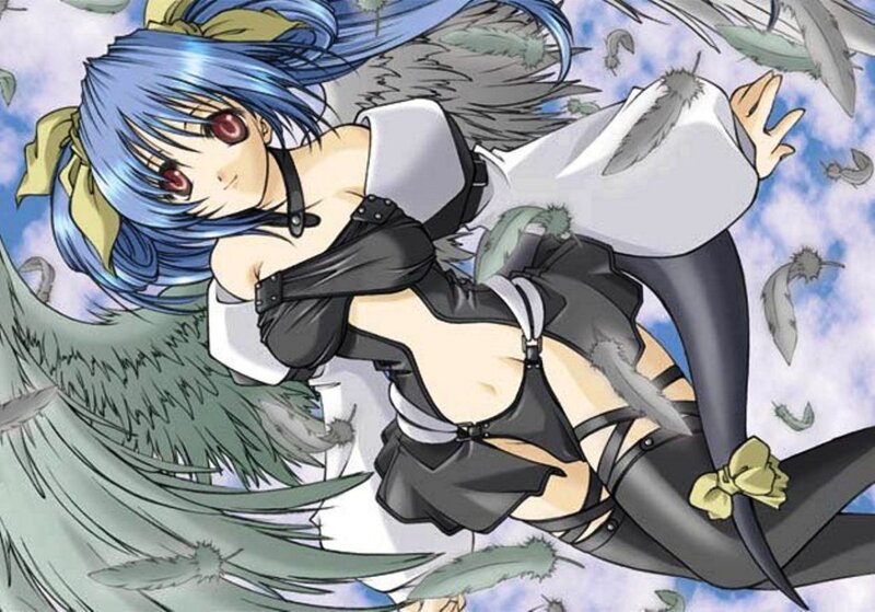 Blue-haired Anime Girl — Blue, Dynamic, Wings, Feathers