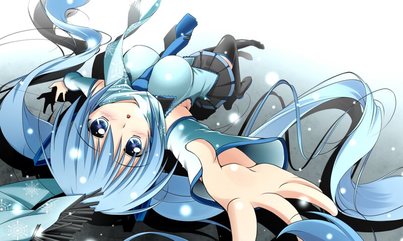 Blue-haired Anime Girl — Blue, Dynamic, Winter, Snowflakes, Long Hair