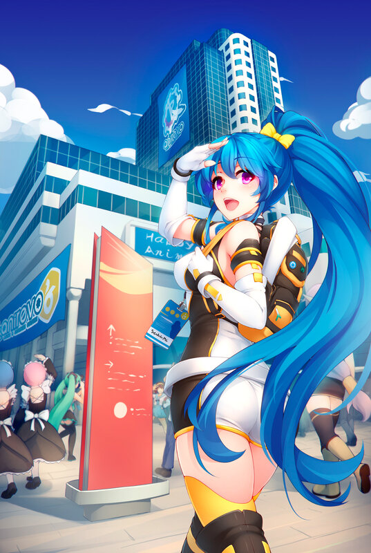 Blue-haired Anime Girl — Blue, Energetic, Afternoon, Digital Art