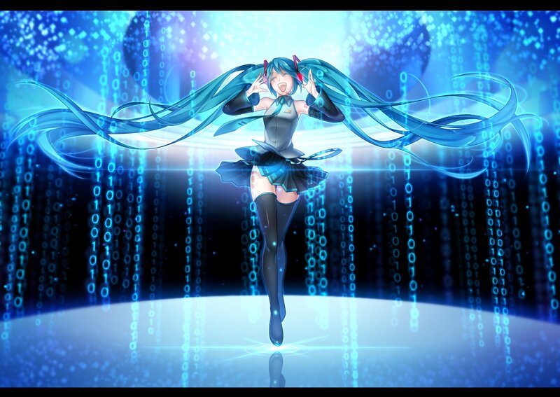 Blue-haired Anime Girl — Blue, Energetic, Digital Art, Binary Code