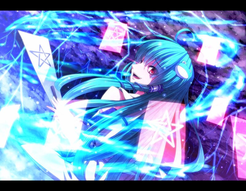 Blue-haired Anime Girl — Blue, Energetic, Digital Art, Lightning