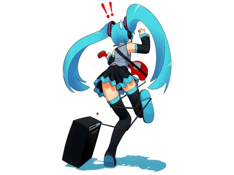 Blue-haired Anime Girl — Blue, Energetic, Guitar