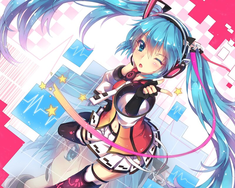 Blue-haired Anime Girl — Blue, Energetic, Headphones, Stars