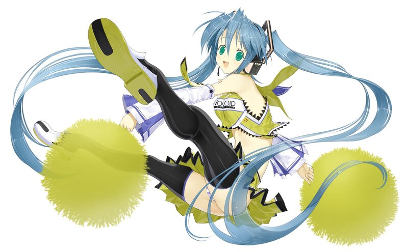 Blue-haired Anime Girl — Blue, Energetic, Headset, Pom-poms