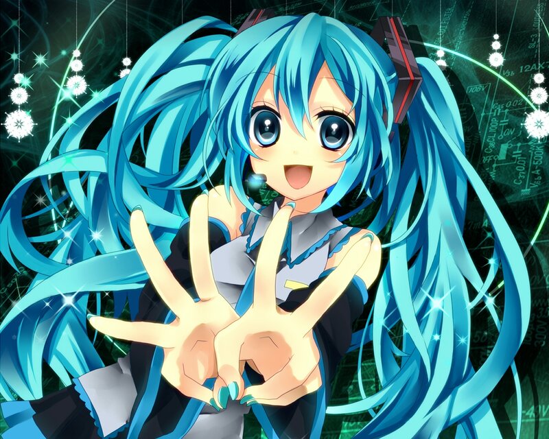 Blue-haired Anime Girl — Blue, Energetic, Long Hair, Microphone