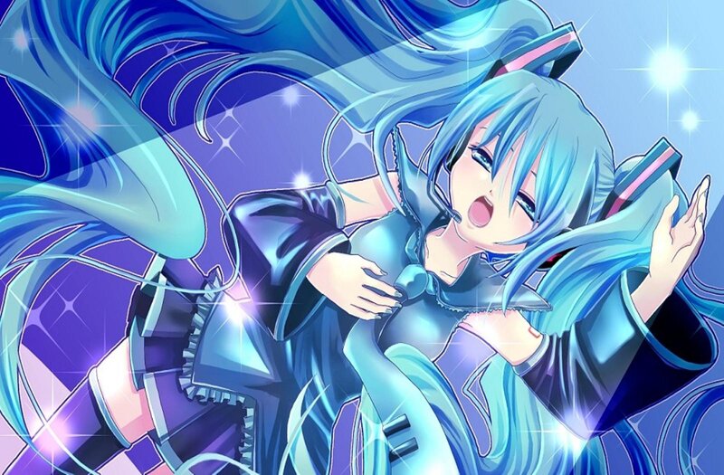 Blue-haired Anime Girl — Blue, Energetic, Microphone