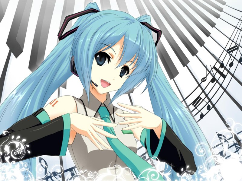 Blue-haired Anime Girl — Blue, Energetic, Music Notes
