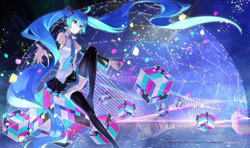 Blue-haired Anime Girl — Blue, Energetic, Night, Digital Art, Cubes, Confetti