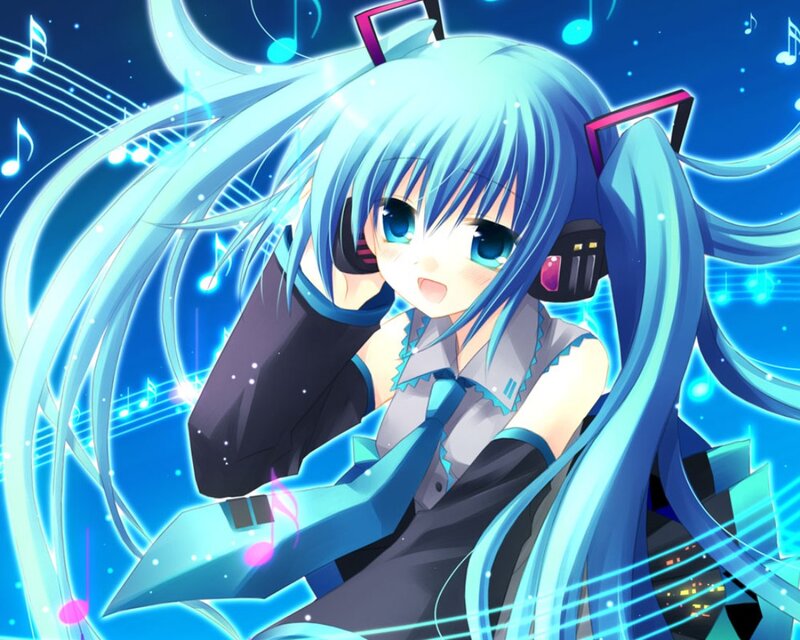 Blue-haired Anime Girl — Blue, Energetic, Night, Headphones