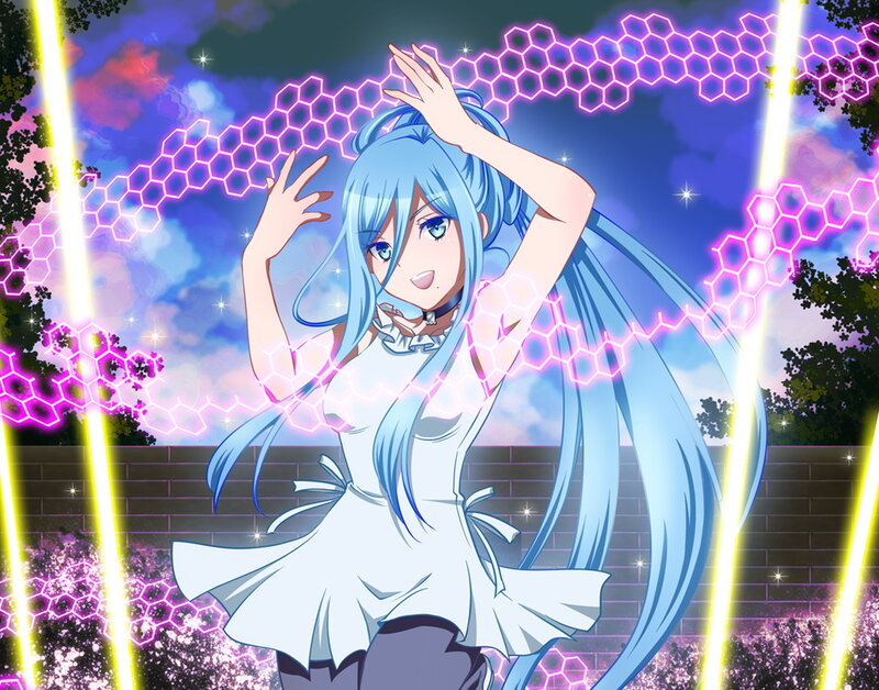 Blue-haired Anime Girl — Blue, Energetic, Night, Hexagonal Energy