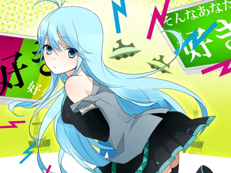 Blue-haired Anime Girl — Blue, Energetic, Text