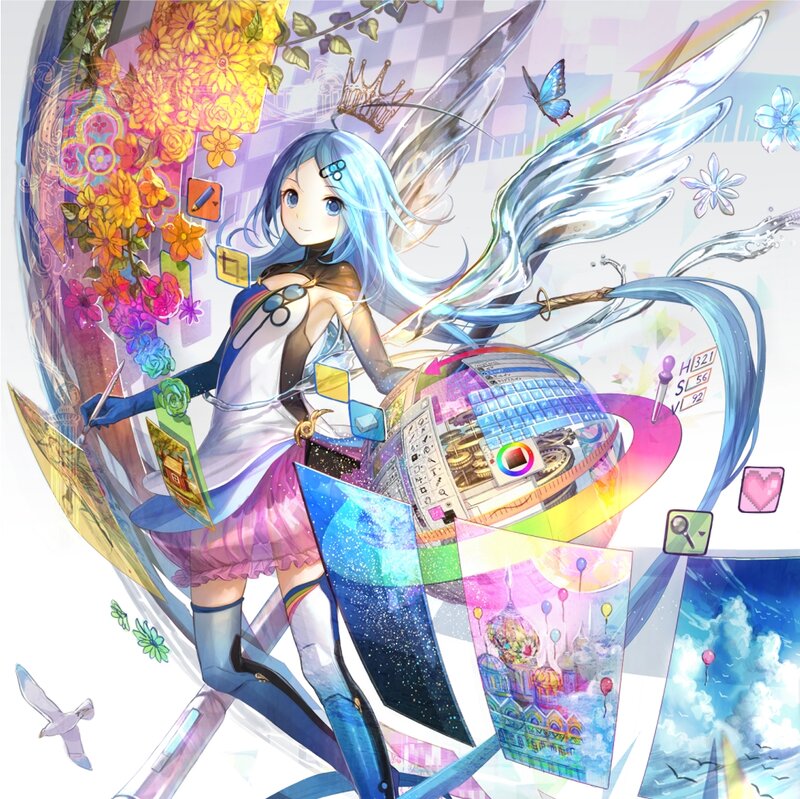 Blue-haired Anime Girl — Blue, Fantastical, Digital Art, Wings