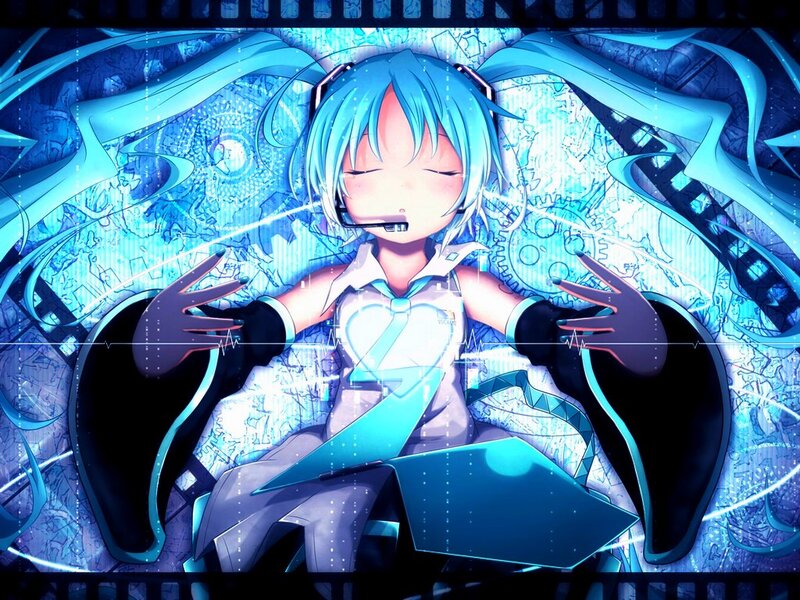 Blue-haired Anime Girl — Blue, Futuristic, Digital Art, Headset