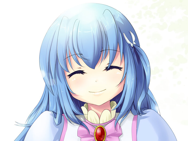 Blue-haired Anime Girl — Blue, Happy, Pink Bow