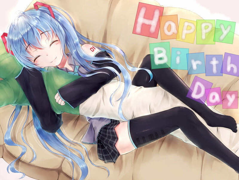 Blue-haired Anime Girl — Blue, Happy