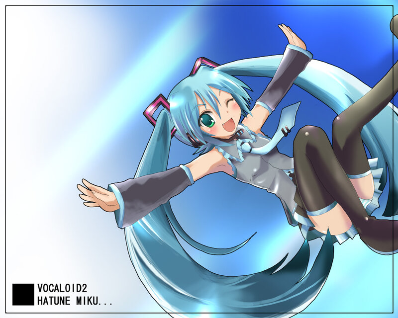 Blue-haired Anime Girl — Blue, Joyful, Digital Art
