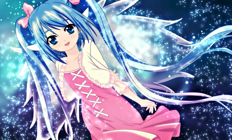 Blue-haired Anime Girl — Blue, Magical, Night