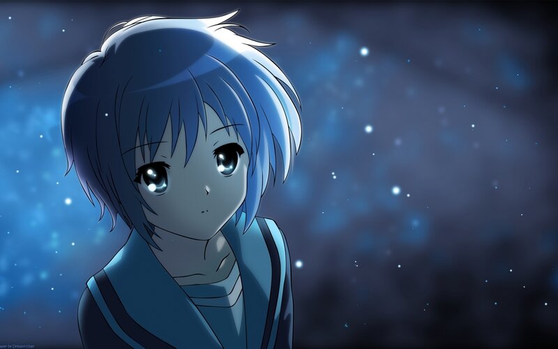 Blue-haired Anime Girl — Blue, Melancholic, Night, Stars
