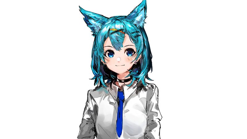 Blue-haired Anime Girl — Blue, Neutral, Digital Art