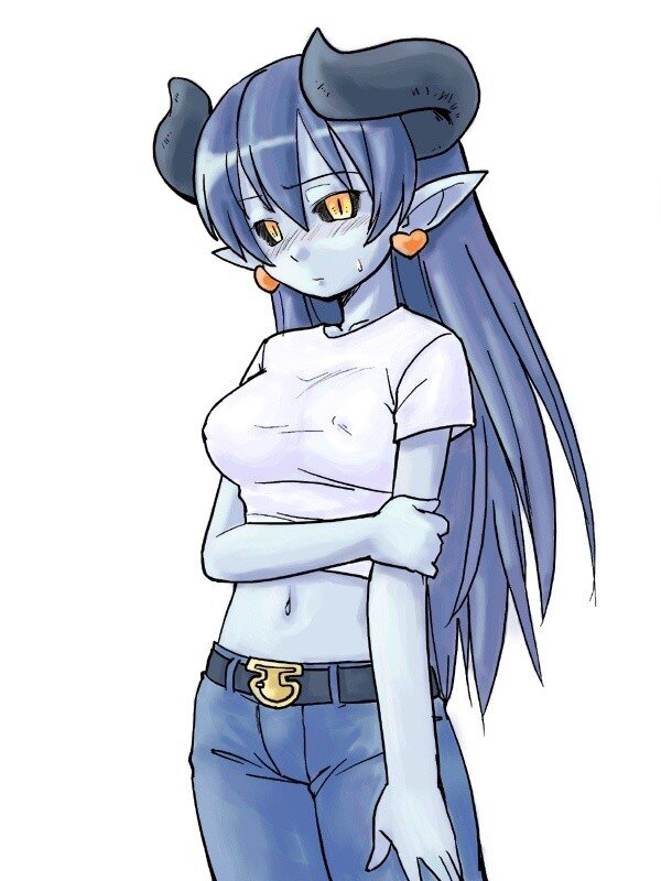 Blue-haired Anime Girl — Blue, Neutral, Long Hair, Horned Head