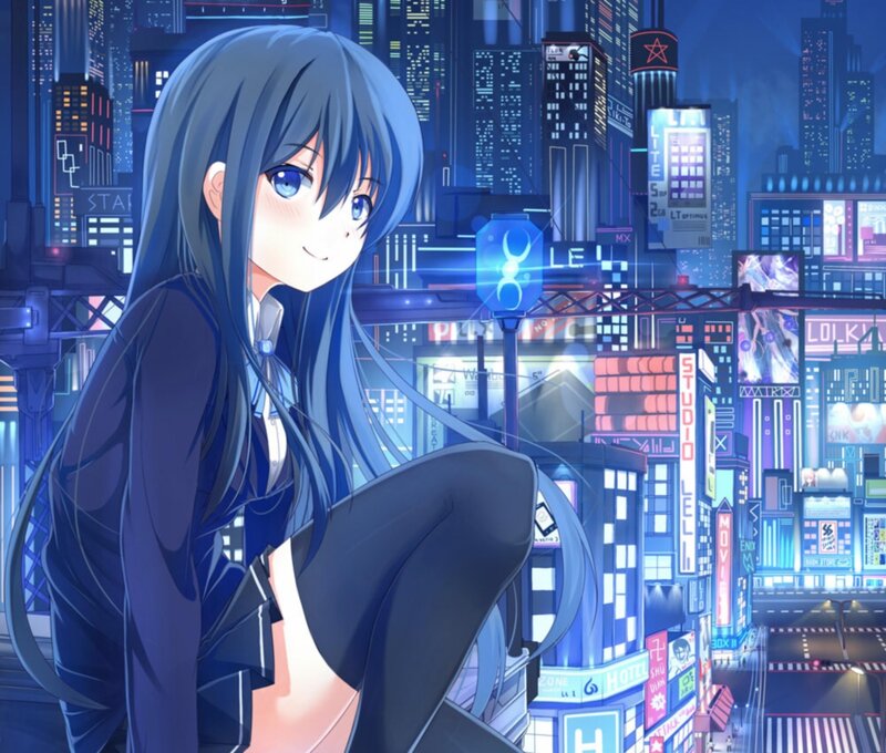 Blue-haired Anime Girl — Blue, Nocturnal