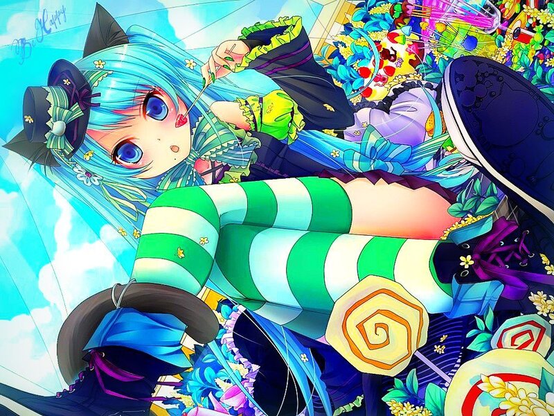 Blue-haired Anime Girl — Blue, Playful, Afternoon, Cat Ears