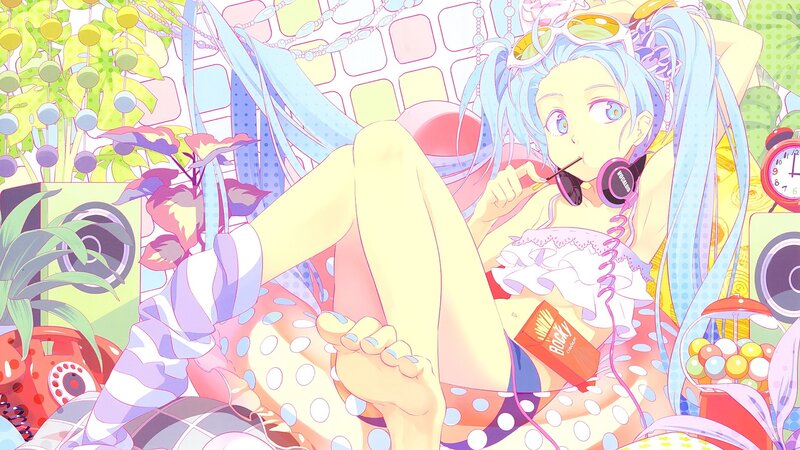 Blue-haired Anime Girl — Blue, Playful, Afternoon, Headphones