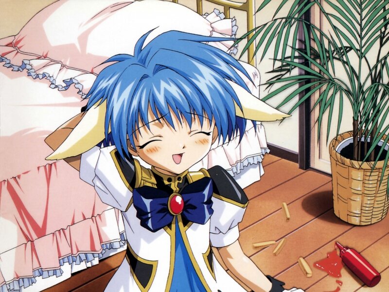 Blue-haired Anime Girl — Blue, Playful, Bed