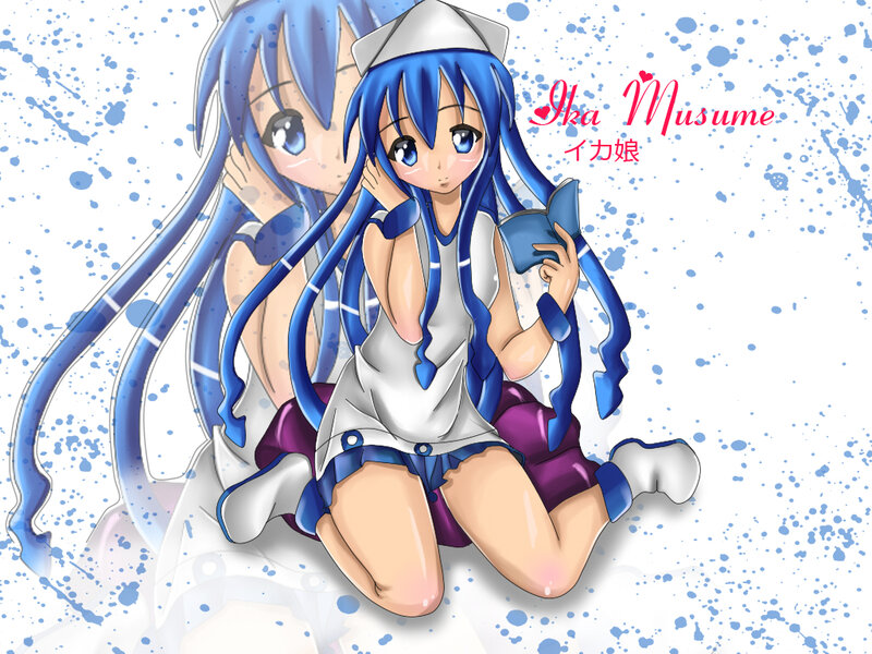 Blue-haired Anime Girl — Blue, Playful, Book