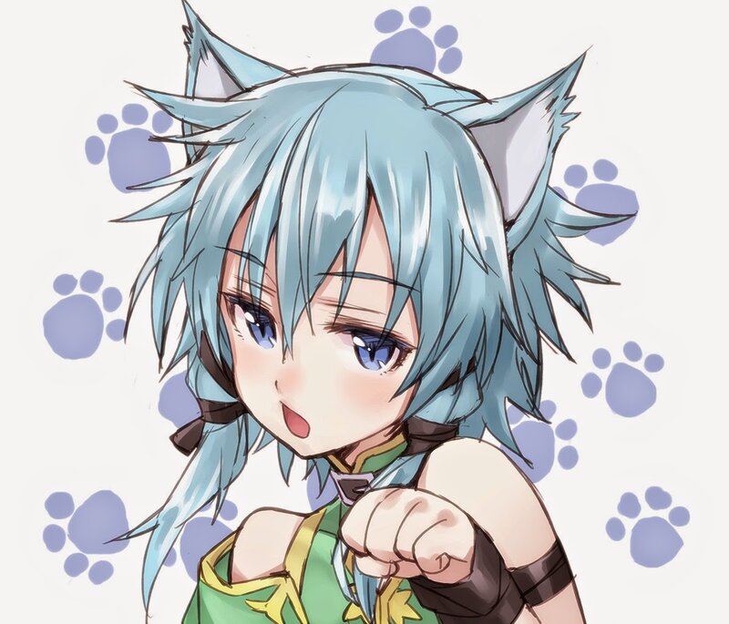 Blue-haired Anime Girl — Blue, Playful, Cat Ears, Paw Prints