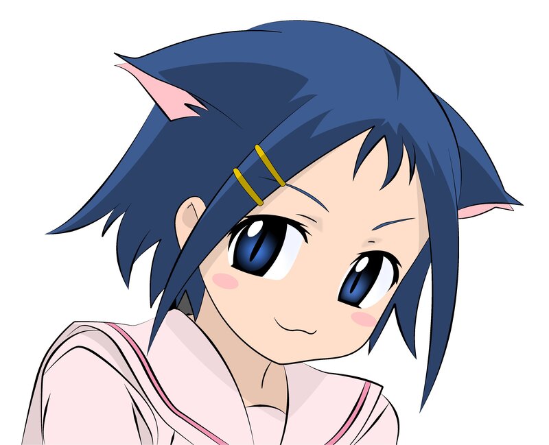 Blue-haired Anime Girl — Blue, Playful, Cat Ears, Pink Collar