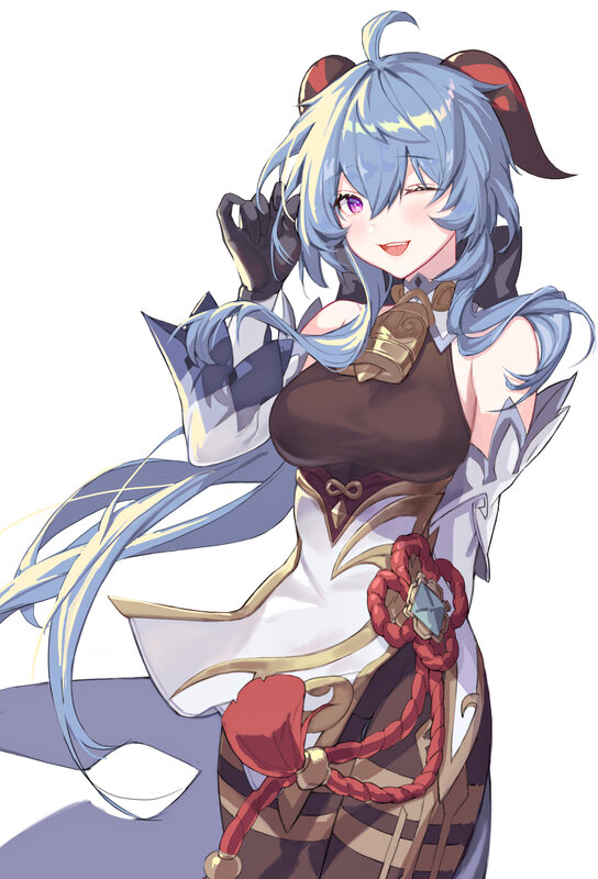 Blue-haired Anime Girl — Blue, Playful, Cat Ears, Red Rope