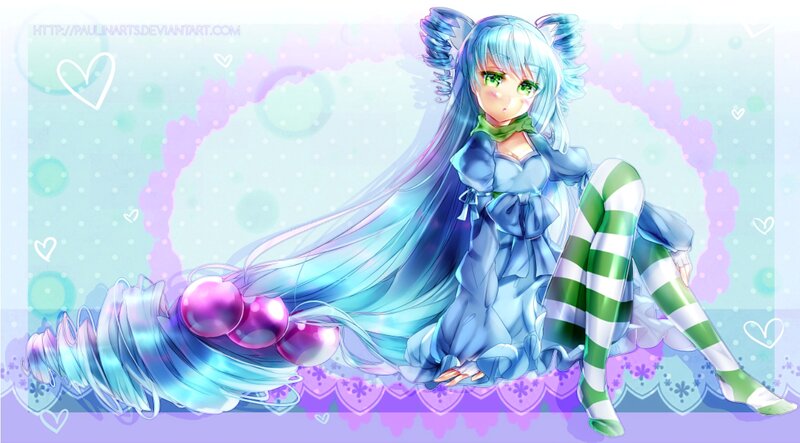 Blue-haired Anime Girl — Blue, Playful, Digital Art, Cat Ears