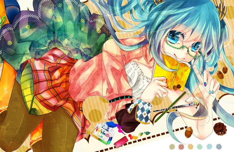 Blue-haired Anime Girl — Blue, Playful, Digital Art, Glasses