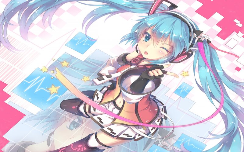 Blue-haired Anime Girl — Blue, Playful, Digital Art, Headphones, Stars