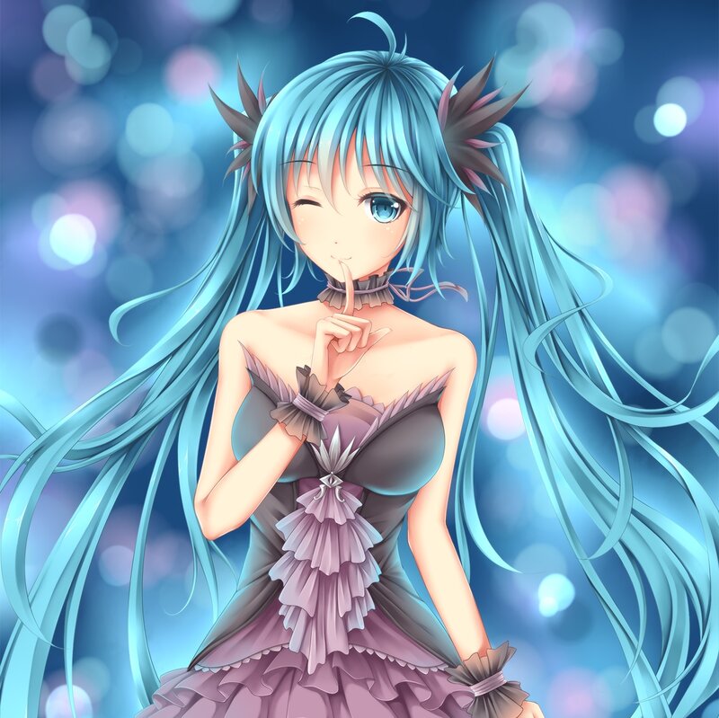 Blue-haired Anime Girl — Blue, Playful, Dress