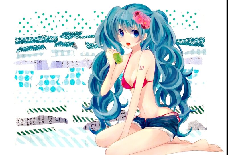 Blue-haired Anime Girl — Blue, Playful, Flower