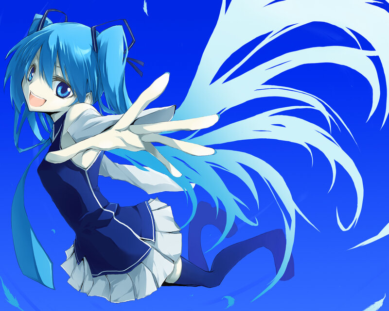 Blue-haired Anime Girl — Blue, Playful, Glasses, Pigtails