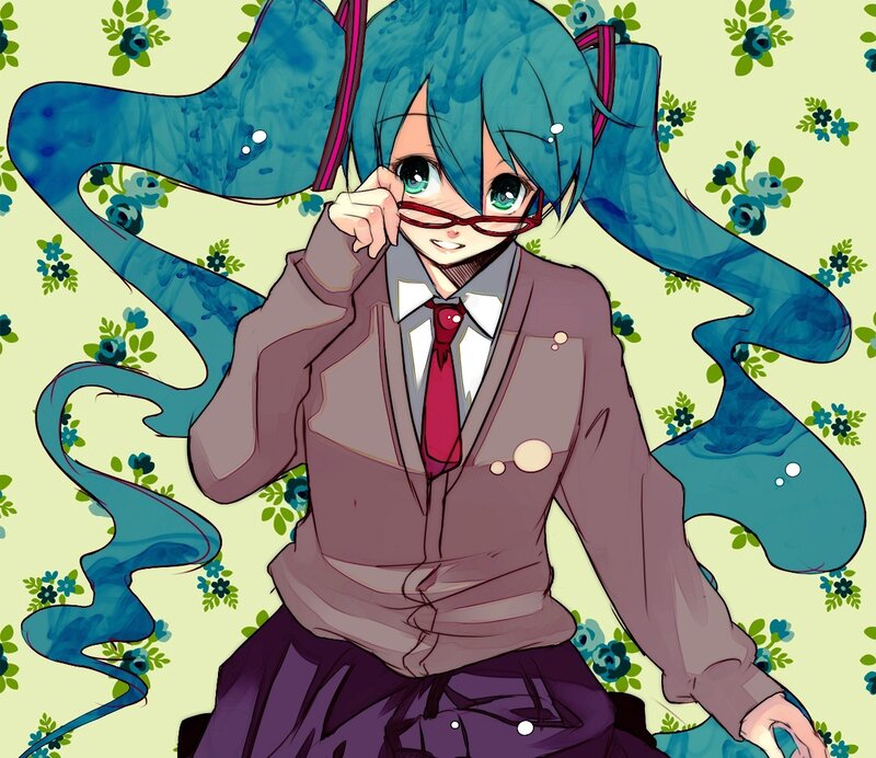 Blue-haired Anime Girl — Blue, Playful, Glasses, School Uniform