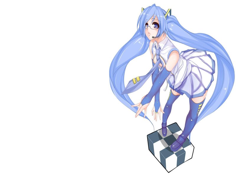 Blue-haired Anime Girl — Blue, Playful, Glasses