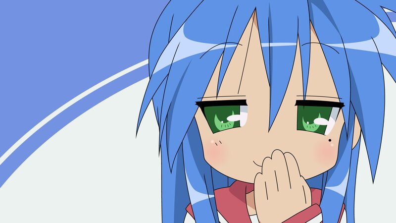 Blue-haired Anime Girl — Blue, Playful, Green Eyes, Blush, Hand