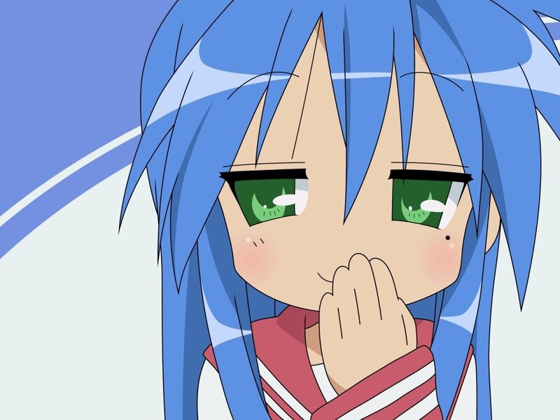 Blue-haired Anime Girl — Blue, Playful, Green Eyes, Blush