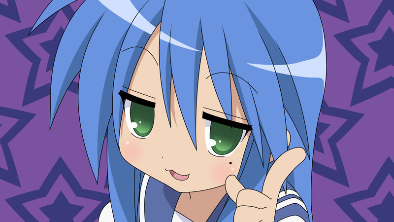Blue-haired Anime Girl — Blue, Playful, Green Eyes, Stars, Hand Gesture