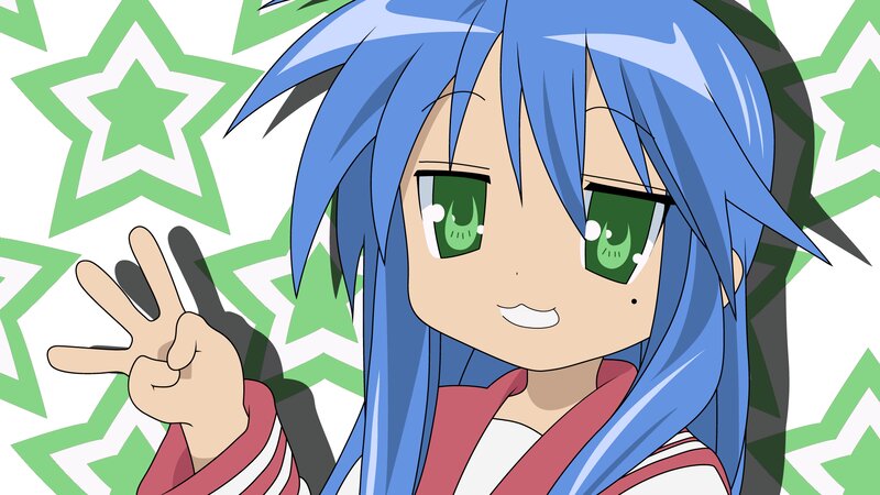 Blue-haired Anime Girl — Blue, Playful, Green Eyes, Stars